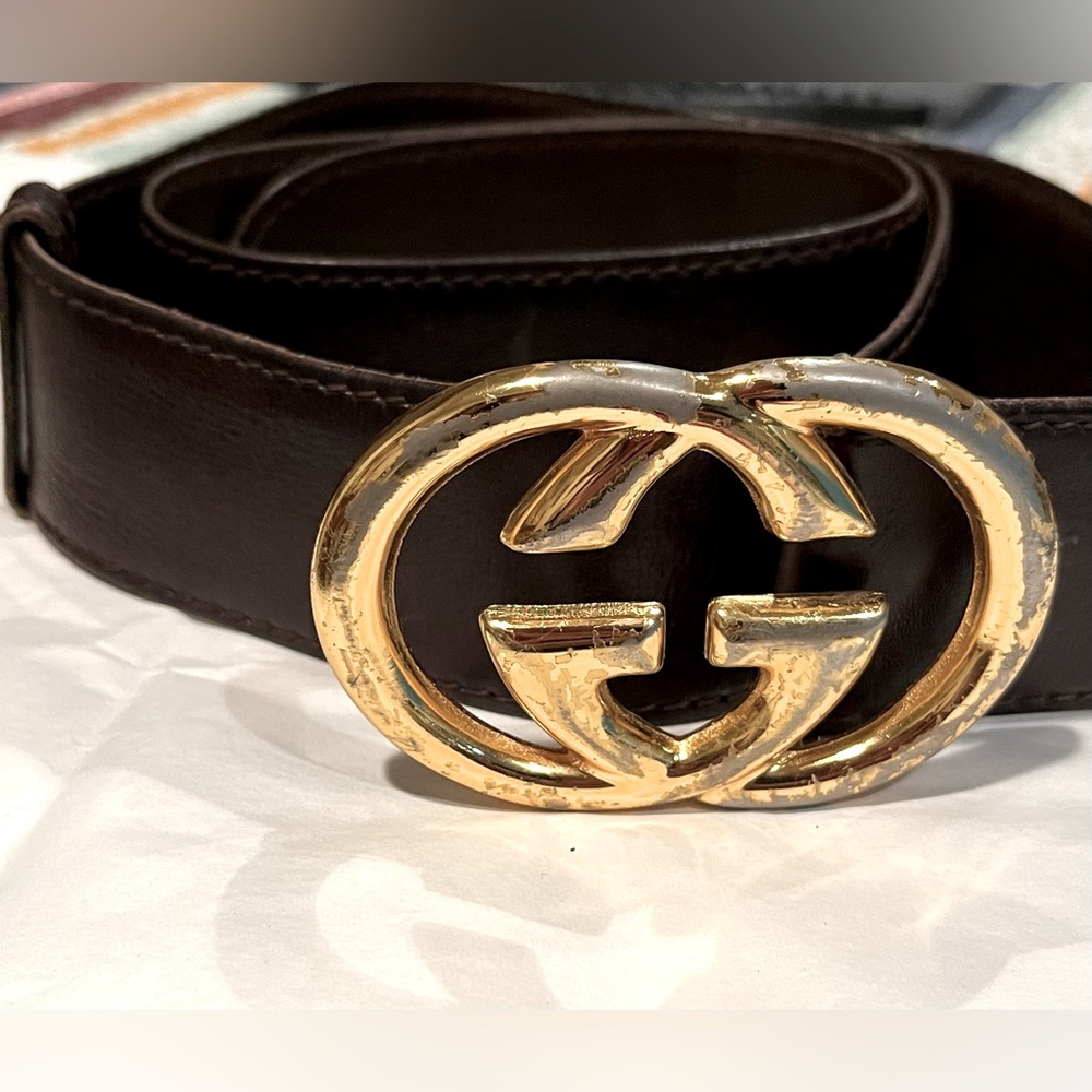 Gucci Brown Leather Belt Size 36/ 90 1.5”Wide Vintage Gently Preowned Unisex
